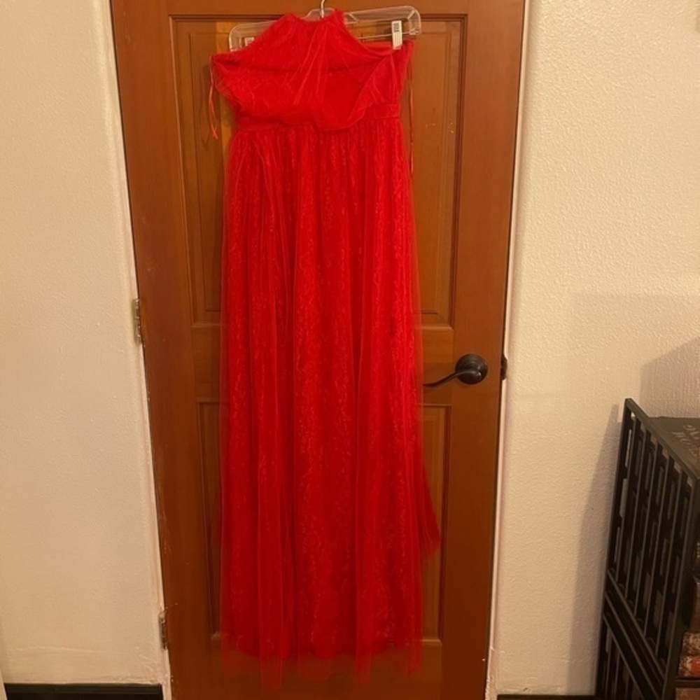 Maniju red lace and tulle gown